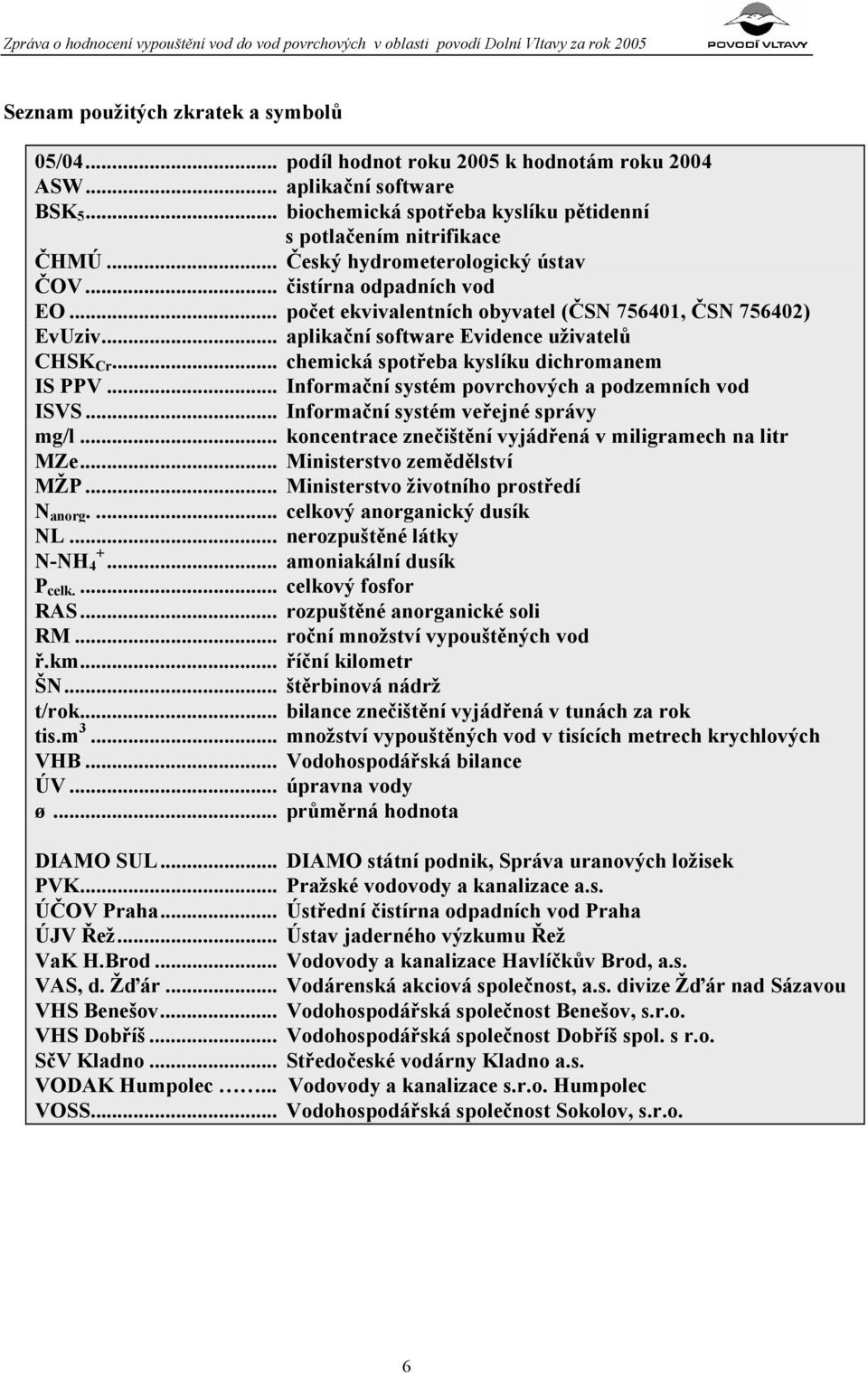 .. chemická spotřeba kyslíku dichromanem IS PPV... Informační systém povrchových a podzemních vod ISVS... Informační systém veřejné správy mg/l.