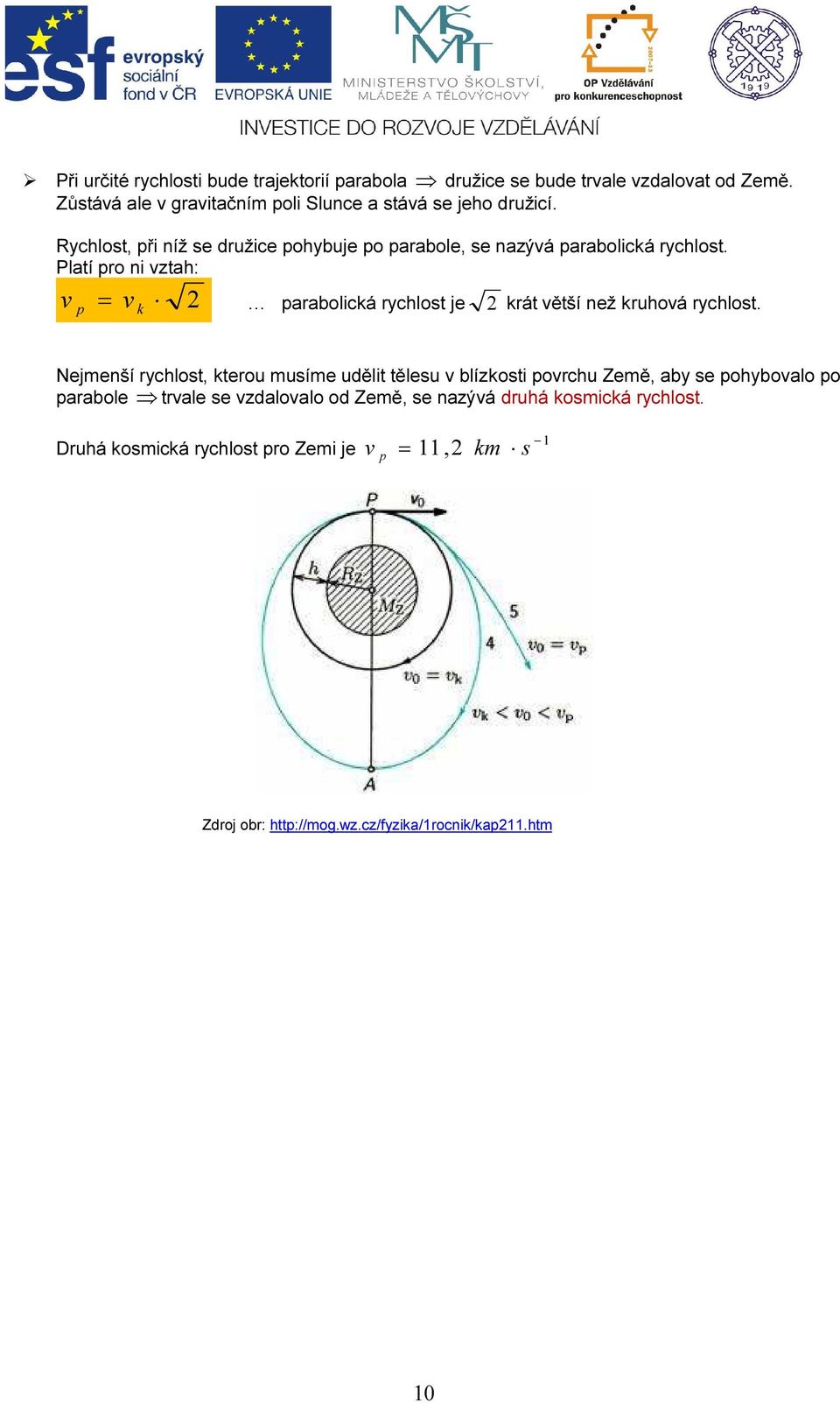 Platí pro ni ztah: p = k parabolická rychlost je krát ětší než kruhoá rychlost.