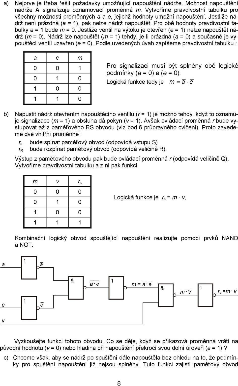 Jstliž vntil n výtoku j otvřn ( = ) nlz npouštět nádrž (m = 0). Nádrž lz npouštět (m = ) thdy, j-li prázdná ( = 0) součsně j vypouštěcí vntil uzvřn ( = 0).