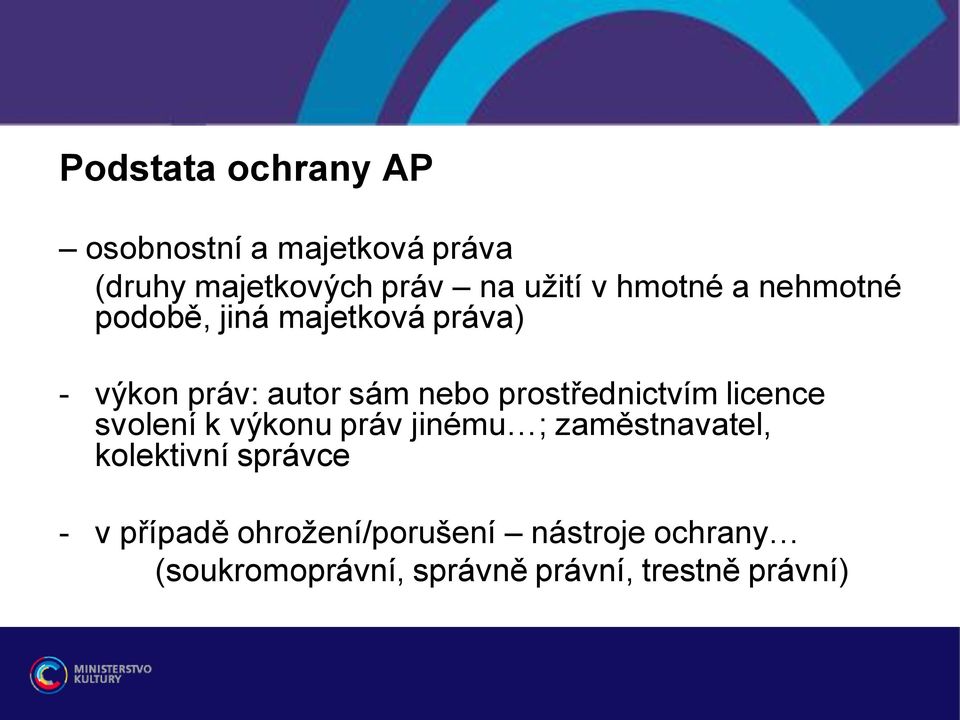 prostřednictvím licence svolení k výkonu práv jinému ; zaměstnavatel, kolektivní