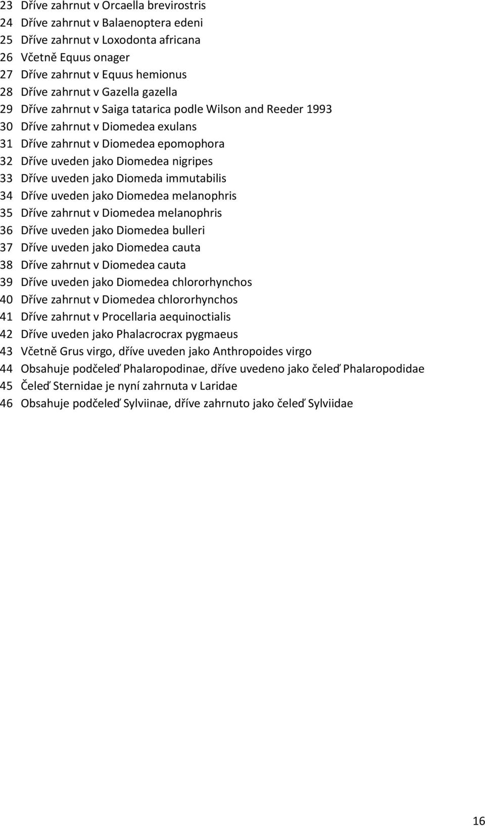 Dříve uveden jako Diomeda immutabilis 34 Dříve uveden jako Diomedea melanophris 35 Dříve zahrnut v Diomedea melanophris 36 Dříve uveden jako Diomedea bulleri 37 Dříve uveden jako Diomedea cauta 38