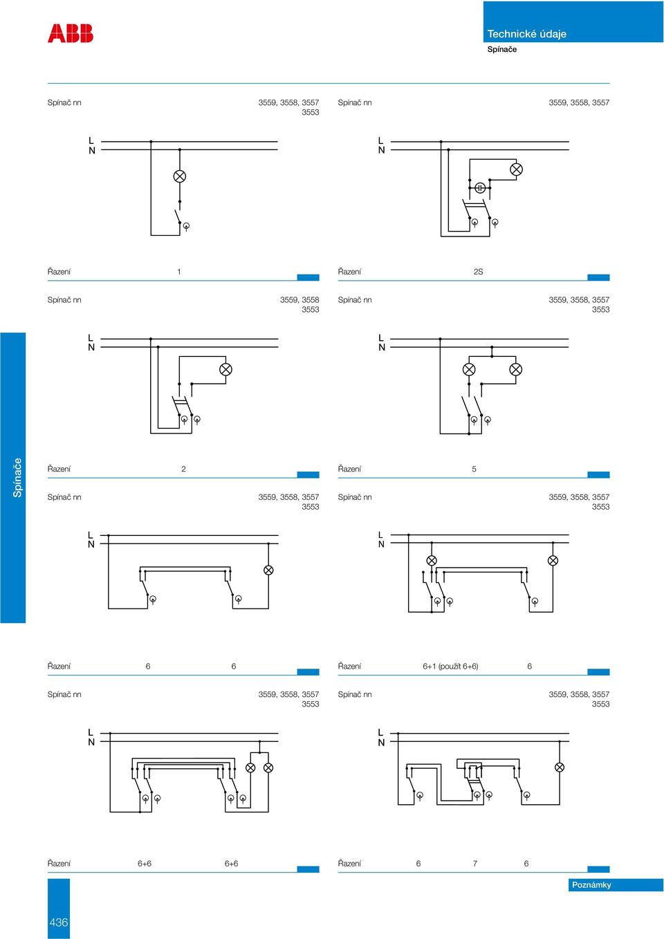 nn 3559, 3558, 3557 3553 Spínač nn 3559, 3558, 3557 3553 Řazení 6 6 Řazení 6+1 (použít 6+6)