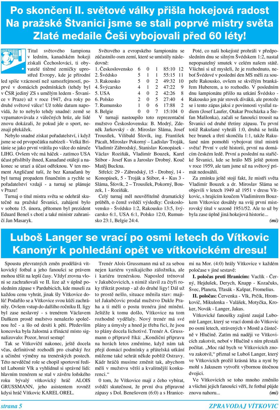 podmínkách (tehdy byl v âsr jedin ZS s umûl m ledem - tvanice v Praze) uï v roce 1947, dva roky po druhé svûtové válce!