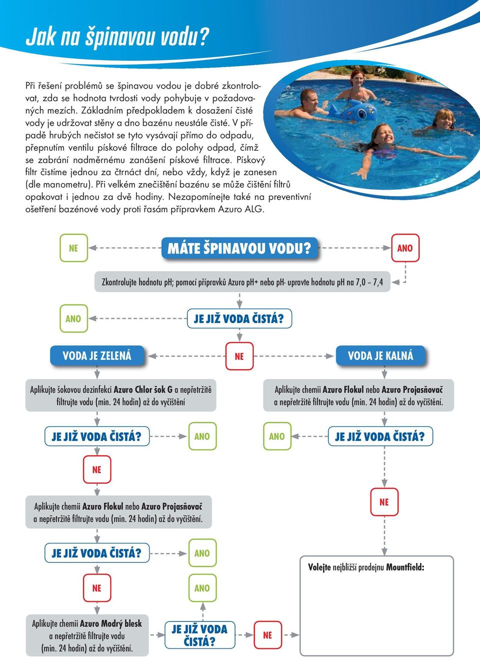 V případě hrubých nečistot se tyto vysávají přímo do odpadu, přepnutím ventilu pískové fi ltrace do polohy odpad, čímž se zabrání nadměrnému zanášení pískové fi ltrace.