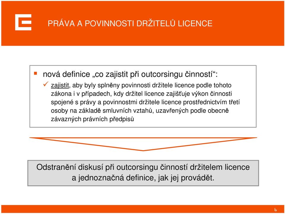 právy a povinnostmi držitele licence prostřednictvím třetí osoby na základě smluvních vztahů, uzavřených podle obecně