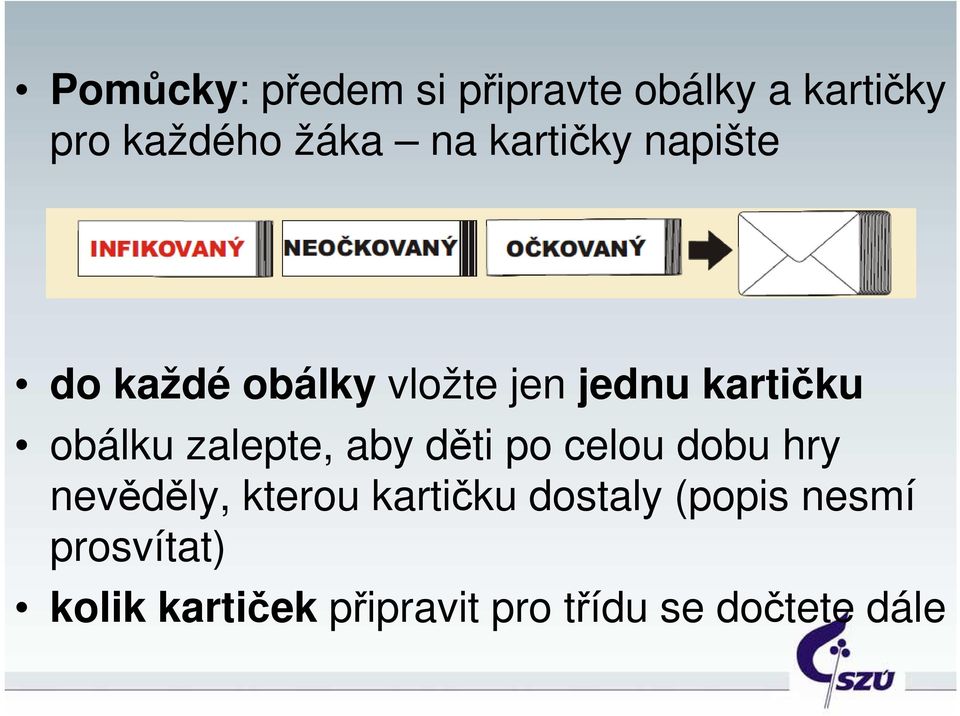 zalepte, aby děti po celou dobu hry nevěděly, kterou kartičku dostaly