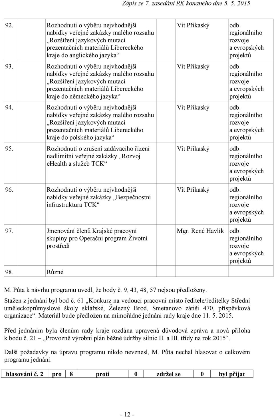 Rozhodnutí o výběru nejvhodnější nabídky veřejné zakázky malého rozsahu Rozšíření jazykových mutací prezentačních materiálů Libereckého kraje do polského jazyka 95.