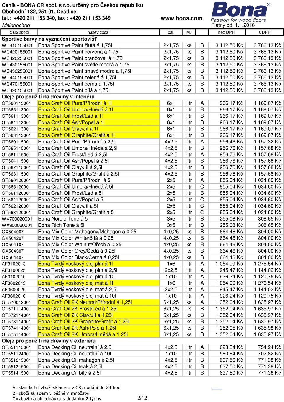 Bona Sportive Paint tmavě modrá á 1,75l 2x1,75 ks B 3 112,50 Kč 3 766,13 Kč WC440155001 Bona Sportive Paint zelená á 1,75l 2x1,75 ks B 3 112,50 Kč 3 766,13 Kč WC470155001 Bona Sportive Paint černá á