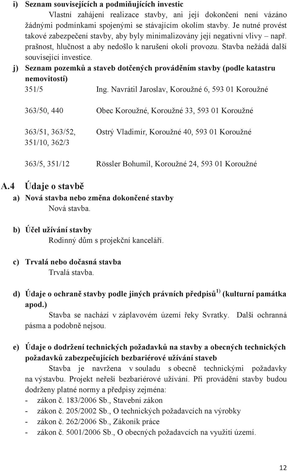 j) Seznam pozemk a staveb dotených provádním stavby (podle katastru nemovitostí) 351/5 Ing.