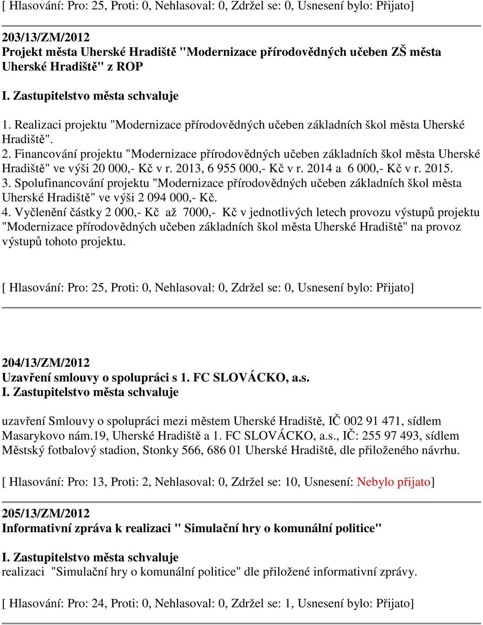 Financování projektu "Modernizace přírodovědných učeben základních škol města Uherské Hradiště" ve výši 20 000,- Kč v r. 2013, 6 955 000,- Kč v r. 2014 a 6 000,- Kč v r. 2015. 3.