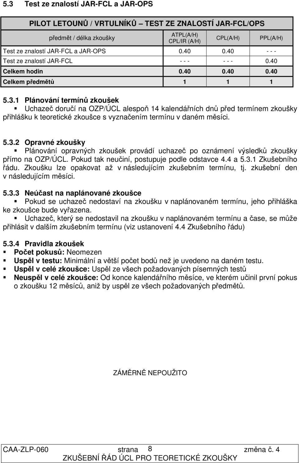 1 Plánování termínů zkoušek Uchazeč doručí na OZP/ÚCL alespoň 14 kalendářních dnů před termínem zkoušky přihlášku k teoretické zkoušce s vyznačením termínu v daném měsíci. 5.3.