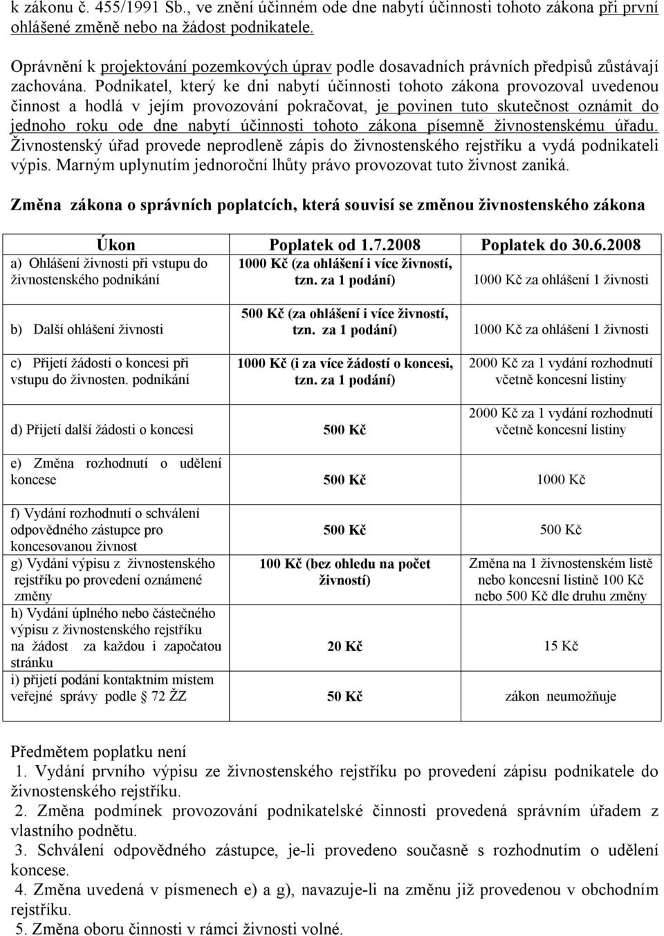 Podnikatel, který ke dni nabytí účinnosti tohoto zákona provozoval uvedenou činnost a hodlá v jejím provozování pokračovat, je povinen tuto skutečnost oznámit do jednoho roku ode dne nabytí účinnosti