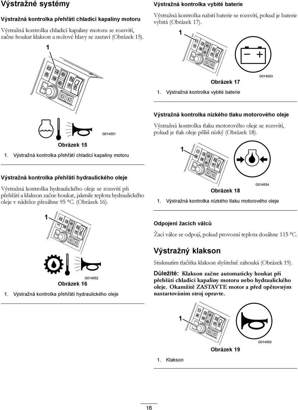 Výstražná kontrolka vybité baterie Výstražná kontrolka nízkého tlaku motorového oleje Obrázek 5 G0455.