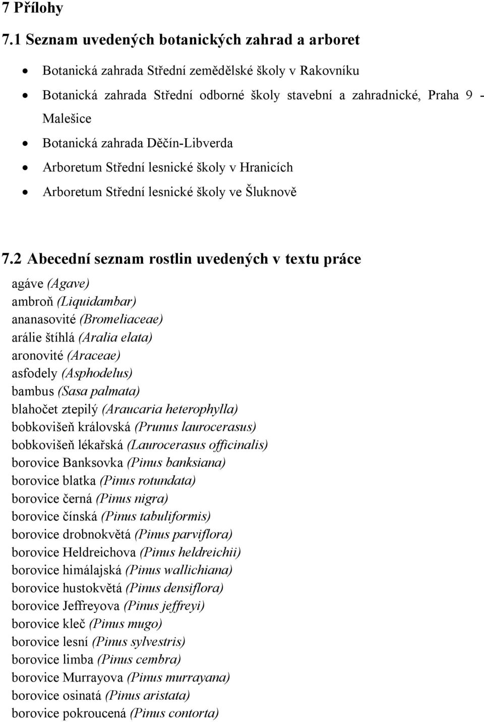 zahrada Děčín-Libverda Arboretum Střední lesnické školy v Hranicích Arboretum Střední lesnické školy ve Šluknově 7.