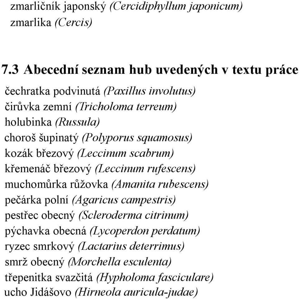 šupinatý (Polyporus squamosus) kozák březový (Leccinum scabrum) křemenáč březový (Leccinum rufescens) muchomůrka růžovka (Amanita rubescens) pečárka polní