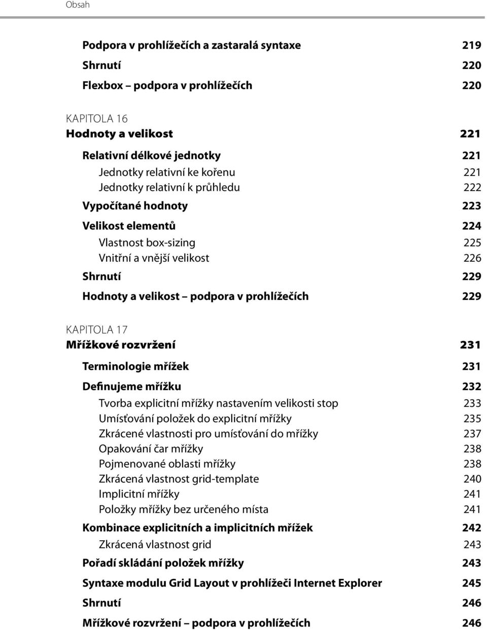 KAPITOLA 17 Mřížkové rozvržení 231 Terminologie mřížek 231 Definujeme mřížku 232 Tvorba explicitní mřížky nastavením velikosti stop 233 Umísťování položek do explicitní mřížky 235 Zkrácené vlastnosti