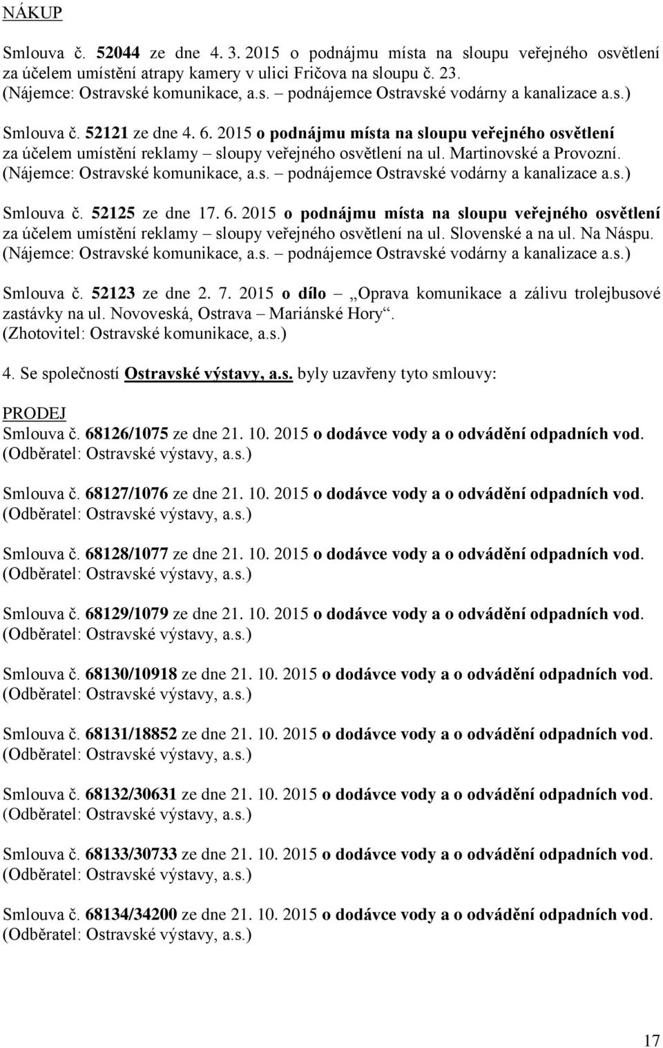 (Nájemce: Ostravské komunikace, a.s. podnájemce Ostravské vodárny a kanalizace a.s.) Smlouva č. 52125 ze dne 17. 6.