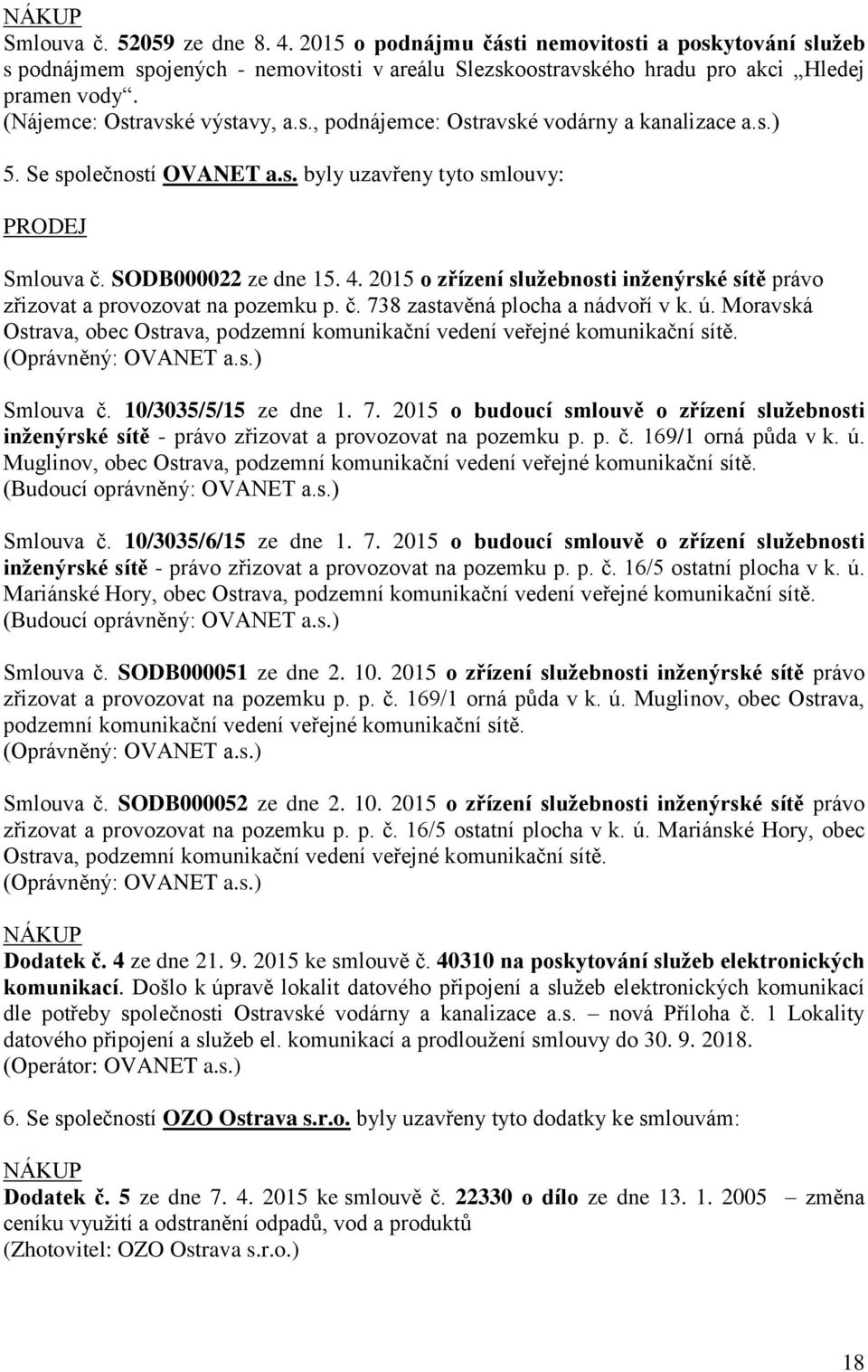 2015 o zřízení služebnosti inženýrské sítě právo zřizovat a provozovat na pozemku p. č. 738 zastavěná plocha a nádvoří v k. ú.