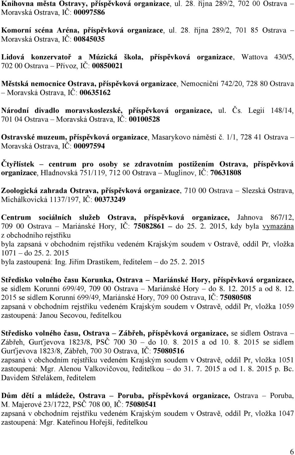 /2, 702 00 Ostrava Moravská Ostrava, IČ: 00097586 Komorní scéna Aréna,, ul. 28.