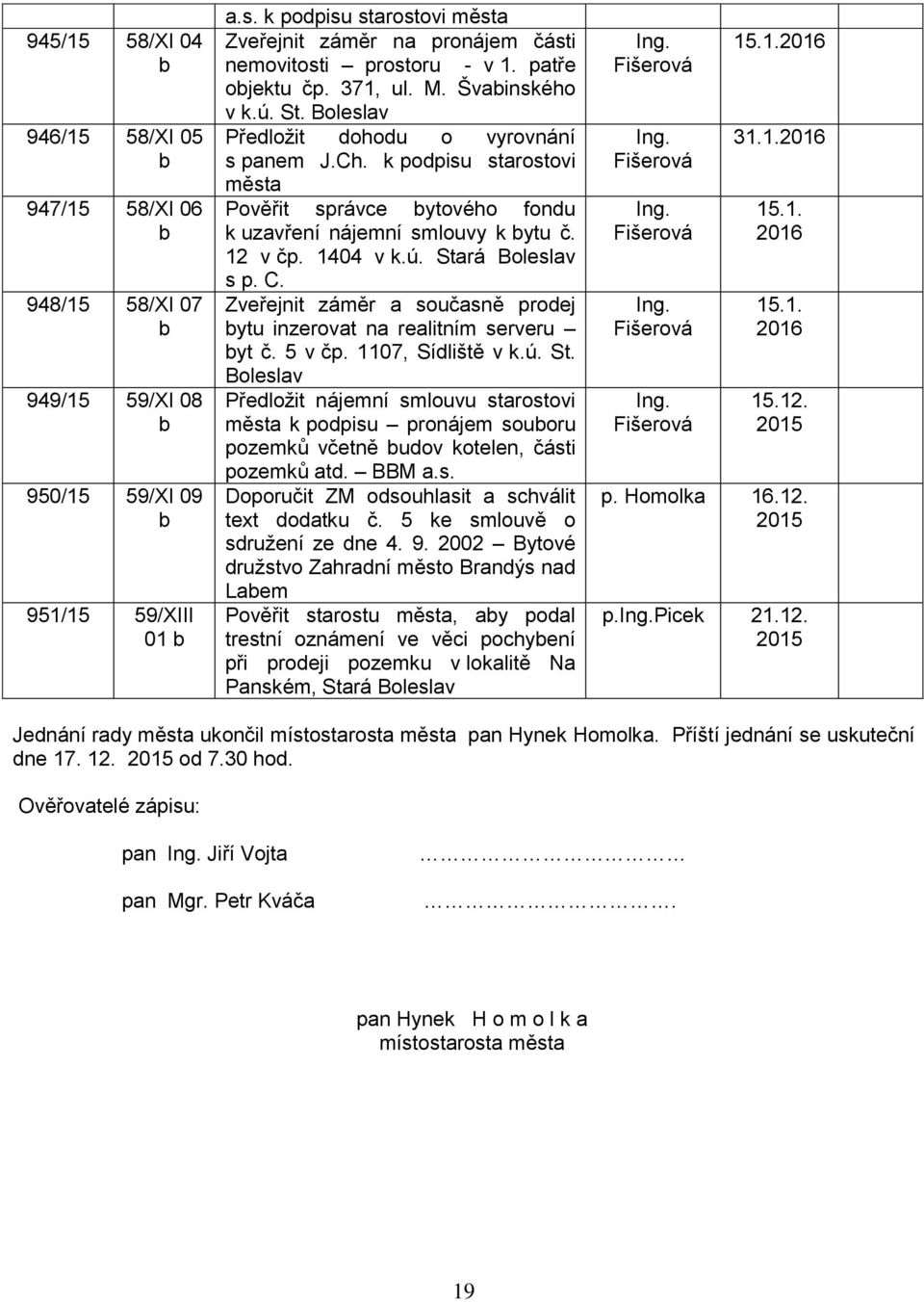 k podpisu starostovi města Pověřit správce ytového fondu k uzavření nájemní smlouvy k ytu č. 12 v čp. 1404 v k.ú. Stará Boleslav s p. C.