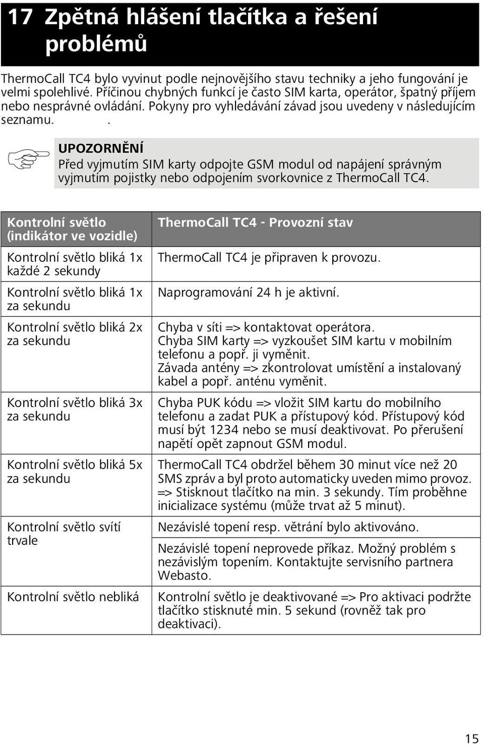 . Před vyjmutím SIM karty odpojte GSM modul od napájení správným vyjmutím pojistky nebo odpojením svorkovnice z ThermoCall TC4.