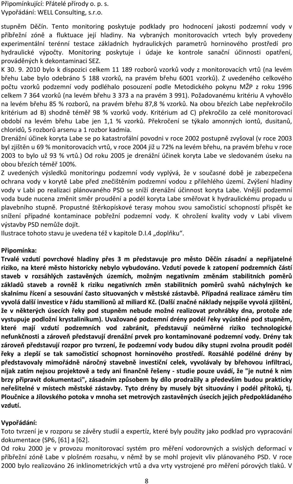 Monitoring poskytuje i údaje ke kontrole sanační účinnosti opatření, prováděných k dekontaminaci SEZ. K 30. 9.