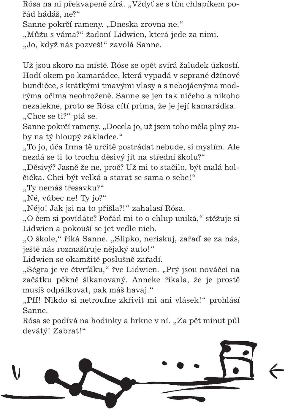 Sanne se jen tak niãeho a nikoho nezalekne, proto se Rósa cítí prima, Ïe je její kamarádka. Chce se ti? ptá se. Sanne pokrãí rameny. Docela jo, uï jsem toho mûla pln zuby na t hloup základce.