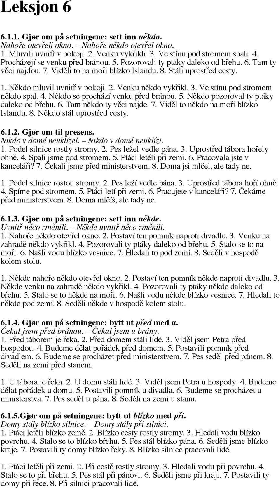 Venku někdo vykřikl. 3. Ve stínu pod stromem někdo spal. 4. Někdo se prochází venku před bránou. 5. Někdo pozoroval ty ptáky daleko od břehu. 6. Tam někdo ty věci najde. 7.