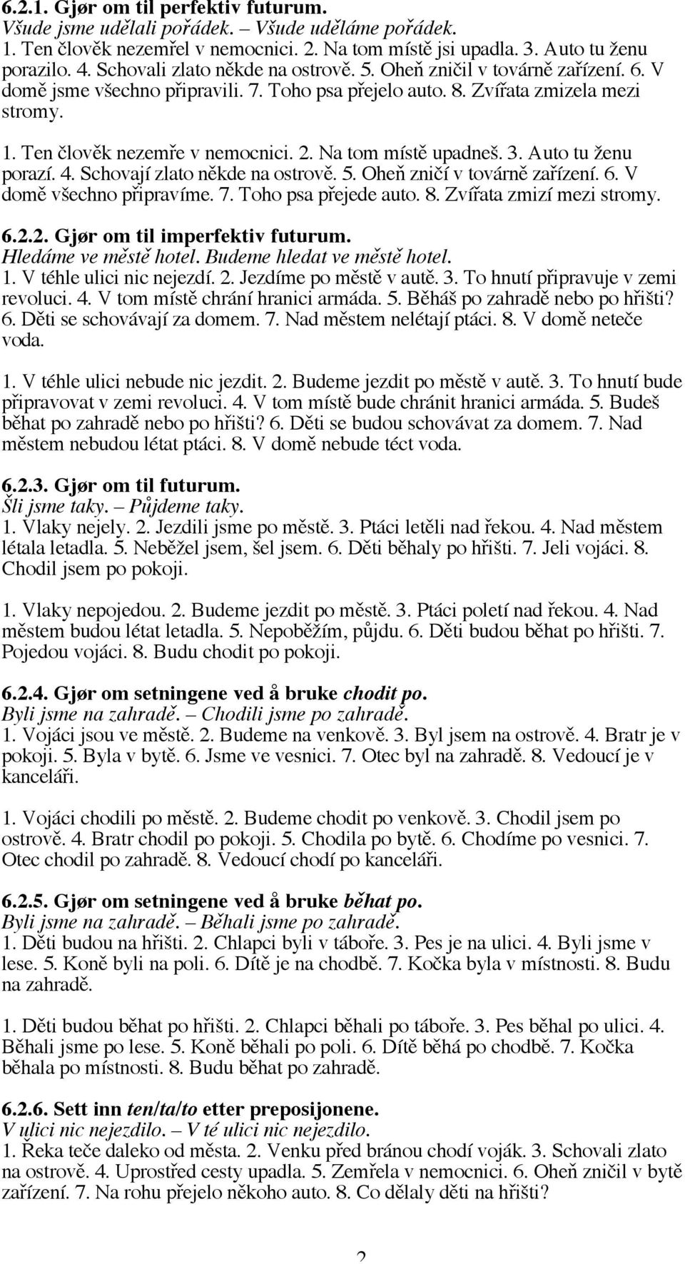 Na tom místě upadneš. 3. Auto tu ženu porazí. 4. Schovají zlato někde na ostrově. 5. Oheň zničí v továrně zařízení. 6. V domě všechno připravíme. 7. Toho psa přejede auto. 8.