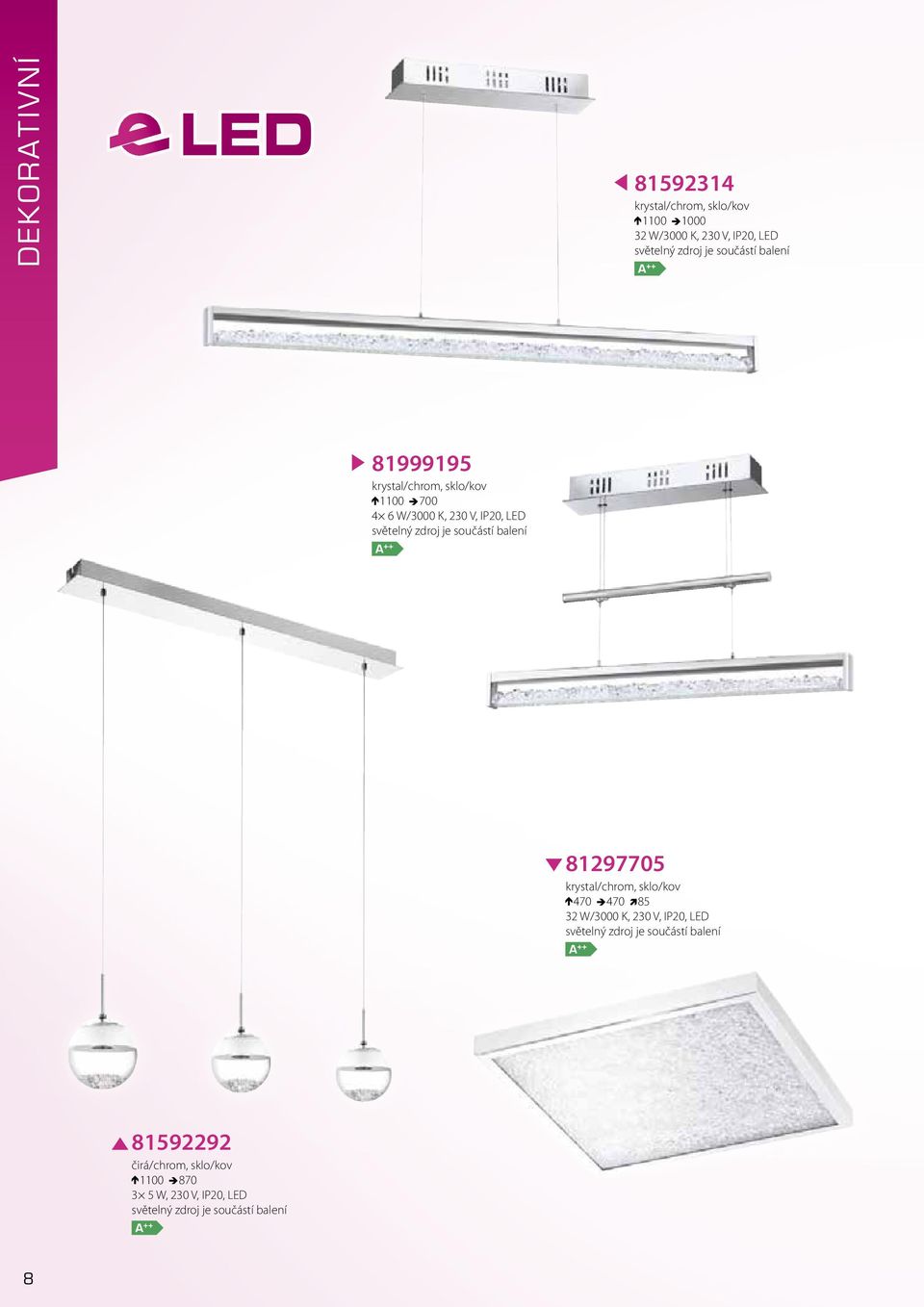 V, IP20, LED 81297705 krystal/chrom, sklo/kov 470 470 85 32 W/3000 K, 230