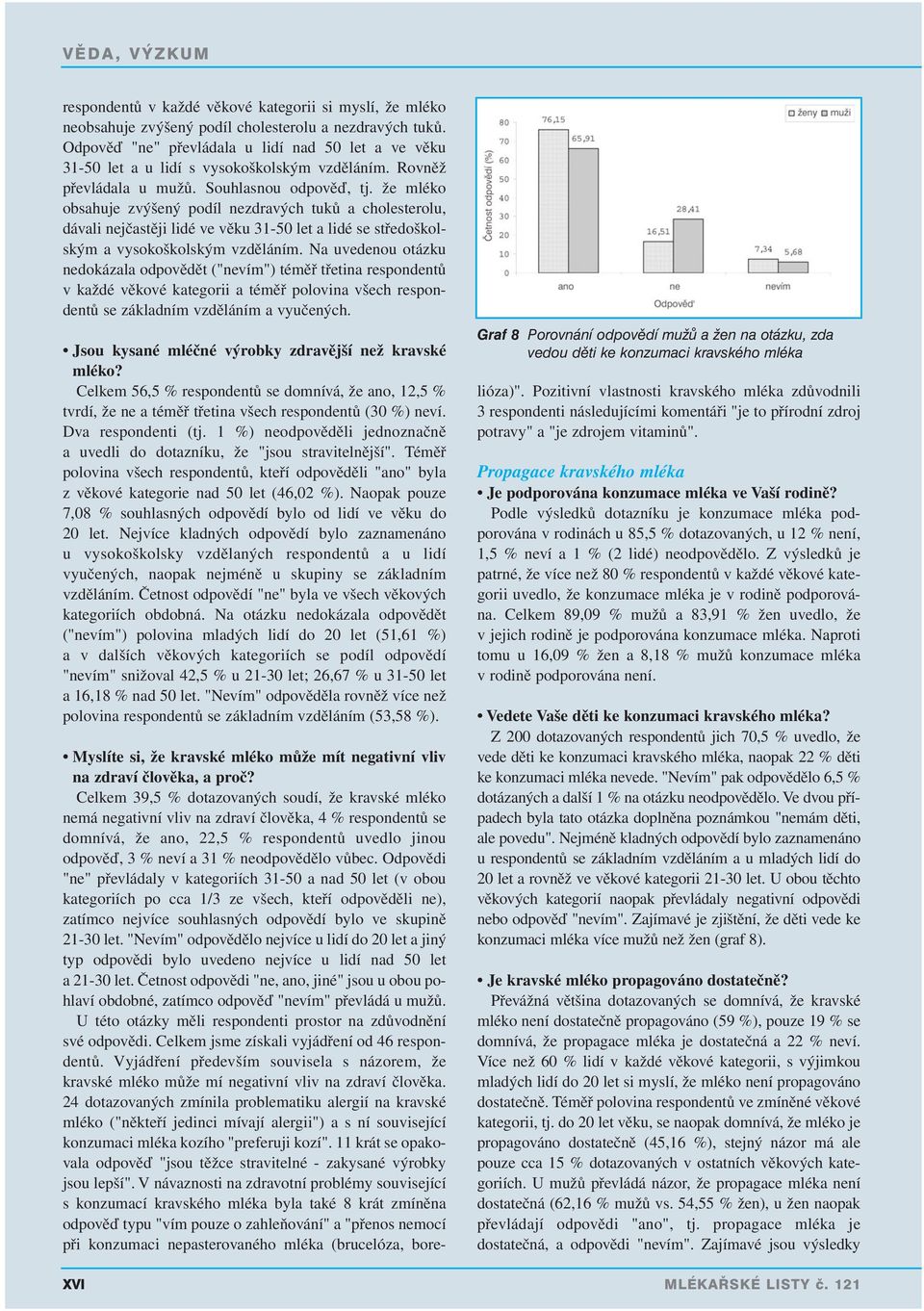 že mléko obsahuje zvýšený podíl nezdravých tuků a cholesterolu, dávali nejčastěji lidé ve věku 31-50 let a lidé se středoškolským a vysokoškolským vzděláním.