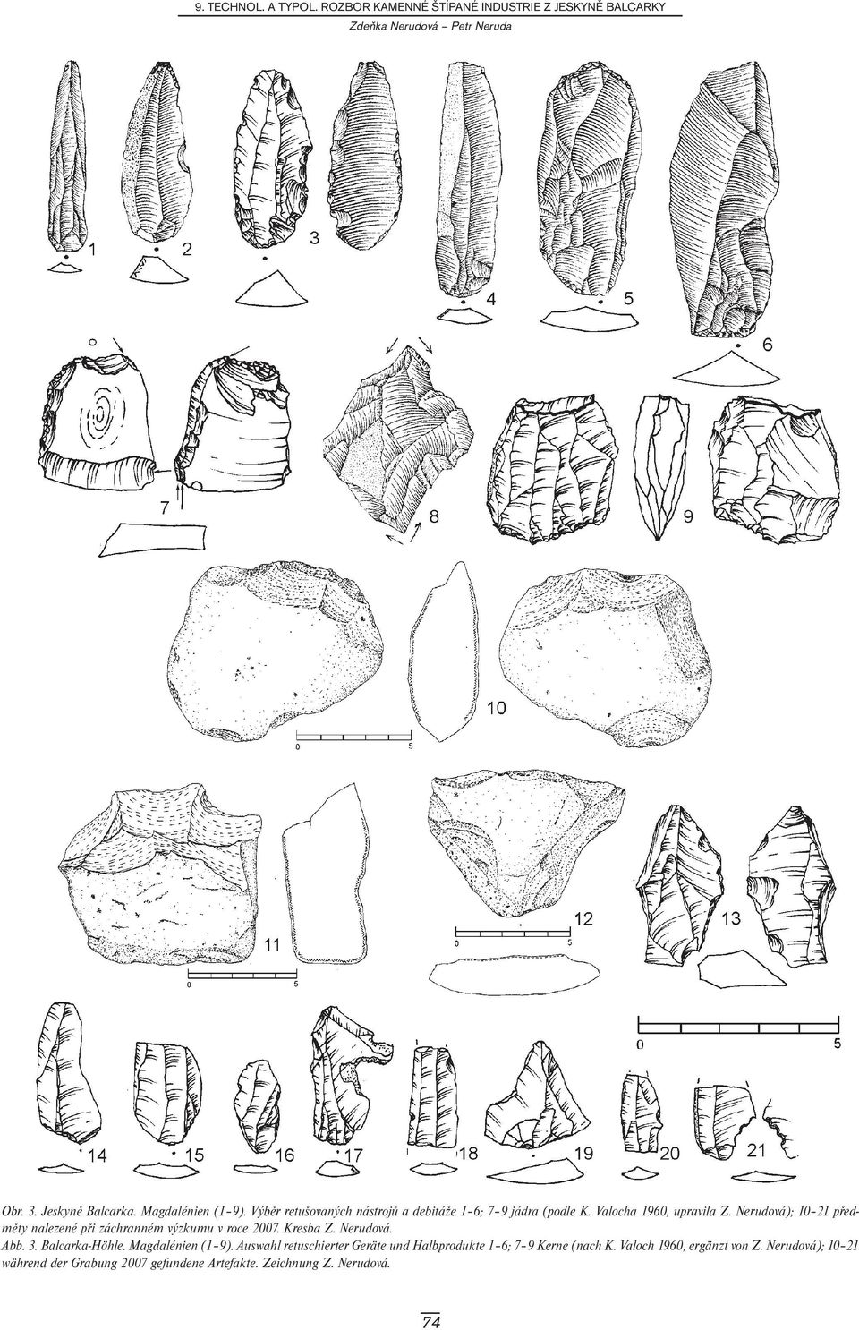 Nerudová); 10 21 předměty nalezené při záchranném výzkumu v roce 2007. Kresba Z. Nerudová. Abb. 3. Balcarka-Höhle. Magdalénien (1 9).