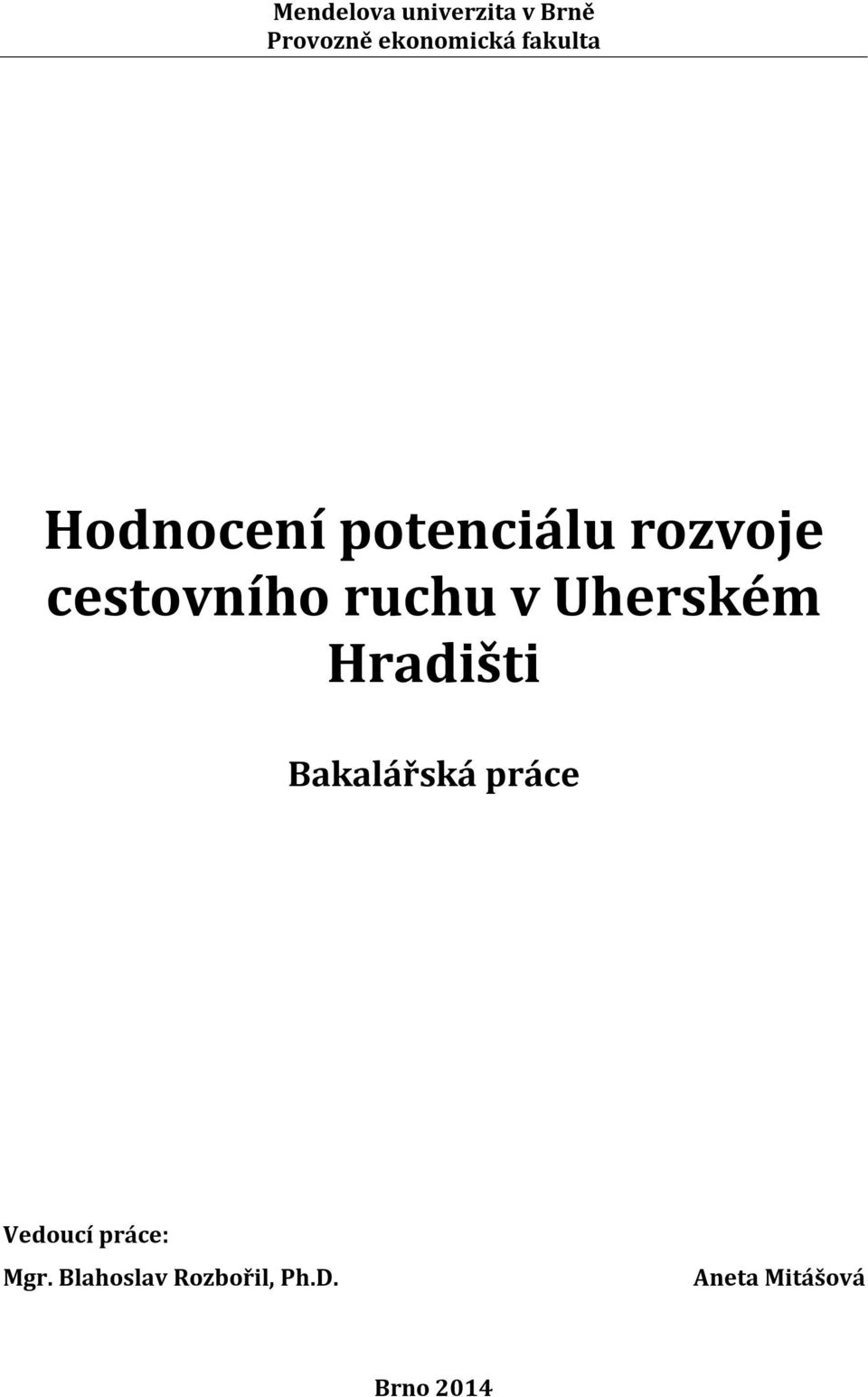 ruchu v Uherském Hradišti Bakalářská práce Vedoucí