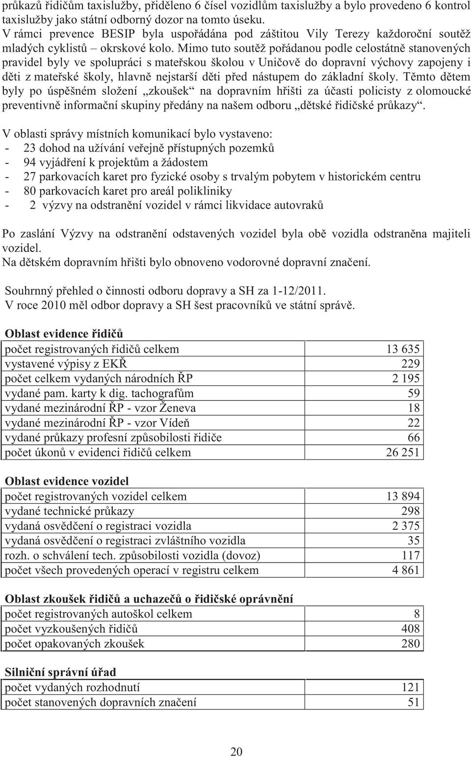 Mimo tuto soutěž pořádanou podle celostátně stanovených pravidel byly ve spolupráci s mateřskou školou v Uničově do dopravní výchovy zapojeny i děti z mateřské školy, hlavně nejstarší děti před