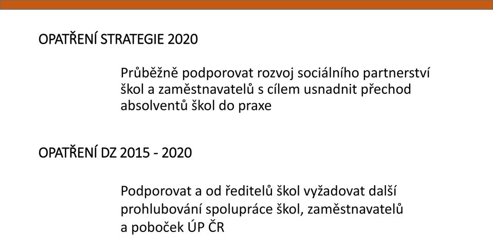 absolventů škol do praxe OPATŘENÍ DZ 2015-2020 Podporovat a od