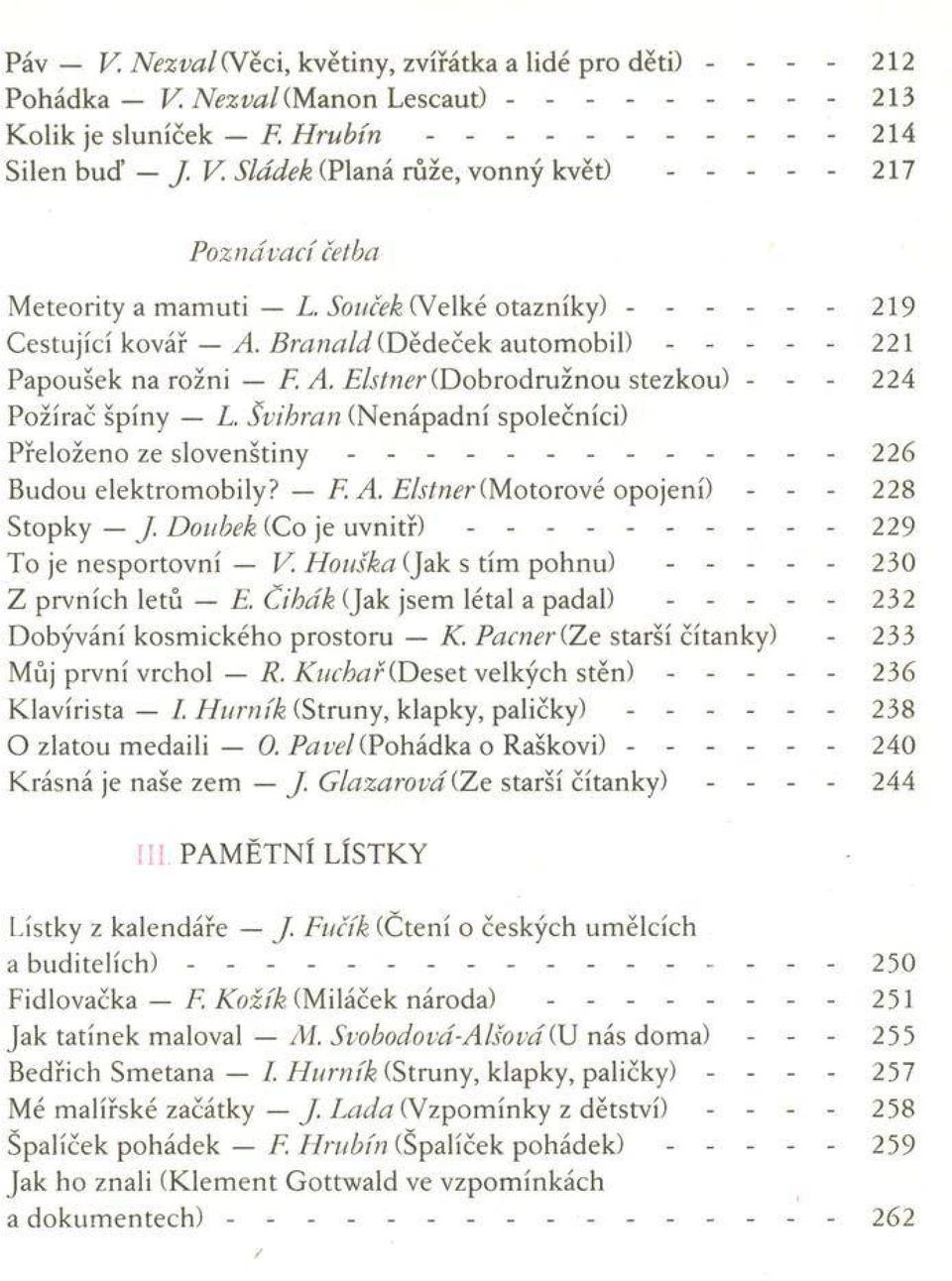 Švihran (Nenápadní společníci) Přeloženo ze s lo v e n š tin y... - 226 Budou elektromobily? F. A. Elstner (.Motorové opojení) - - - 228 Stopky J. Doubek (Co je u v n i t ř )...229 To je nesportovní V.