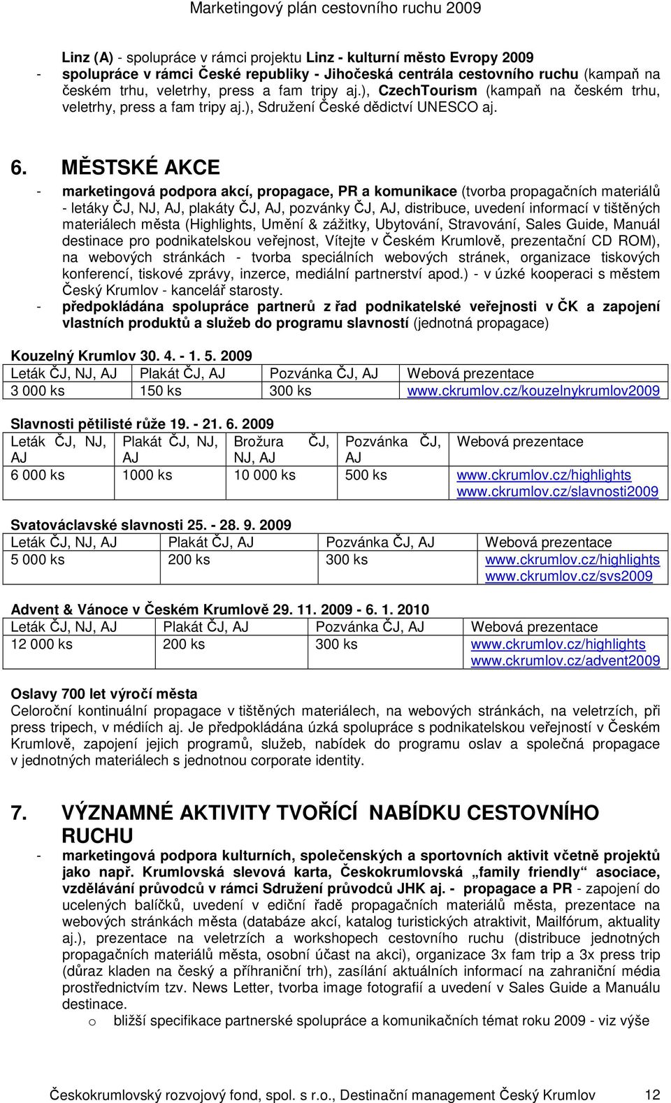 MĚSTSKÉ AKCE - marketingová podpora akcí, propagace, PR a komunikace (tvorba propagačních materiálů - letáky ČJ, NJ, AJ, plakáty ČJ, AJ, pozvánky ČJ, AJ, distribuce, uvedení informací v tištěných