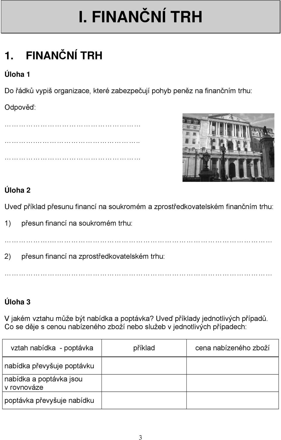 2) p esun financí na zprost edkovatelském trhu:. Úloha 3 V jakém vztahu m že být nabídka a poptávka? Uve p íklady jednotlivých p ípad.