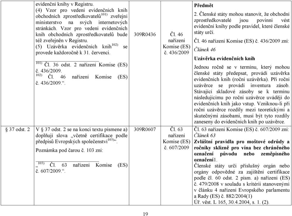 102) Čl. 46 č. 436/2009.. 37 odst. 2 V 37 odst. 2 se na konci textu písmene a) doplňují slova včetně certifikace podle předpisů Evropských společenství 103). Poznámka pod čarou č. 103 zní: 103) Čl.