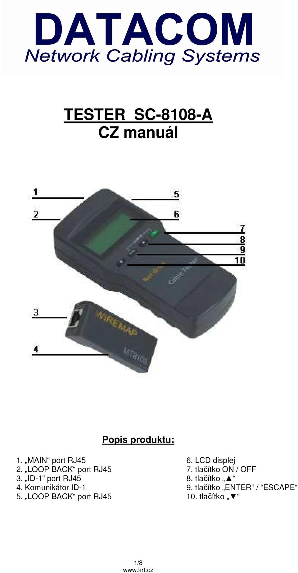 tlačítko ON / OFF 3. ID-1 port RJ45 8. tlačítko 4.