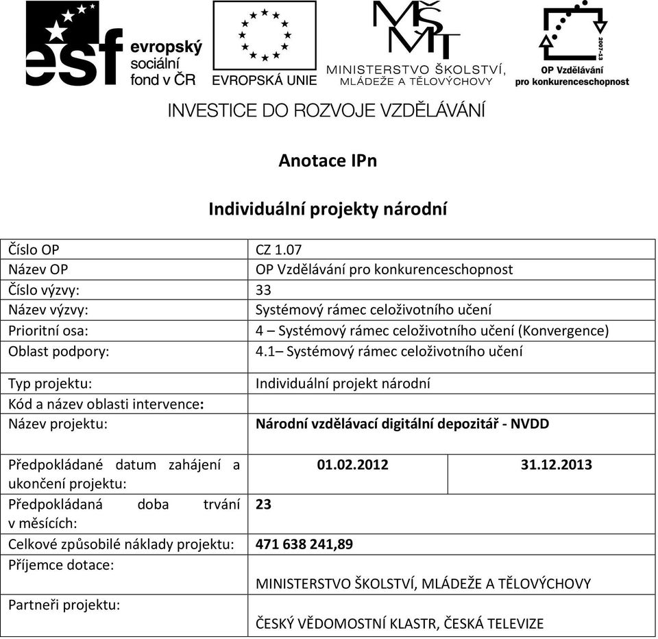 (Konvergence) Oblast podpory: 4.