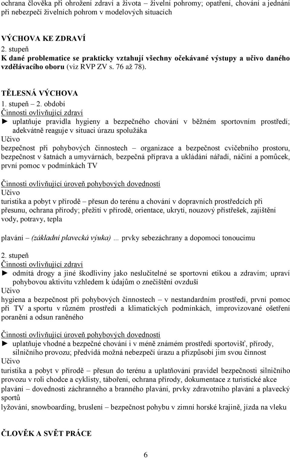 období Činnosti ovlivňující zdraví uplatňuje pravidla hygieny a bezpečného chování v běžném sportovním prostředí; adekvátně reaguje v situaci úrazu spolužáka bezpečnost při pohybových činnostech