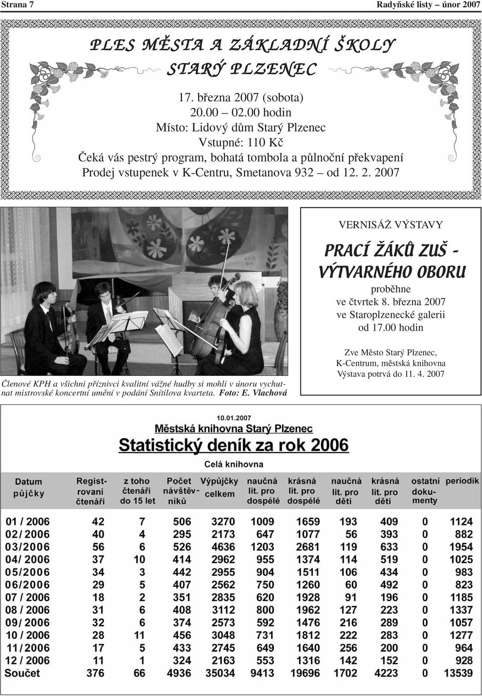 od 12. 2. 2007 VERNISÁÎ V STAVY PRACÍ ŽÁKŮ ZUŠ VÝTVARNÉHO OBORU probûhne ve ãtvrtek 8. bfiezna 2007 ve Staroplzenecké galerii od 17.