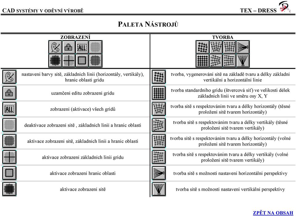 základě tvaru a délky základní vertikální a horizontální linie tvorba standardního gridu (štvercová síť) ve velikosti délek základních linií ve směru osy X, Y tvorba sítě s respektováním tvaru a