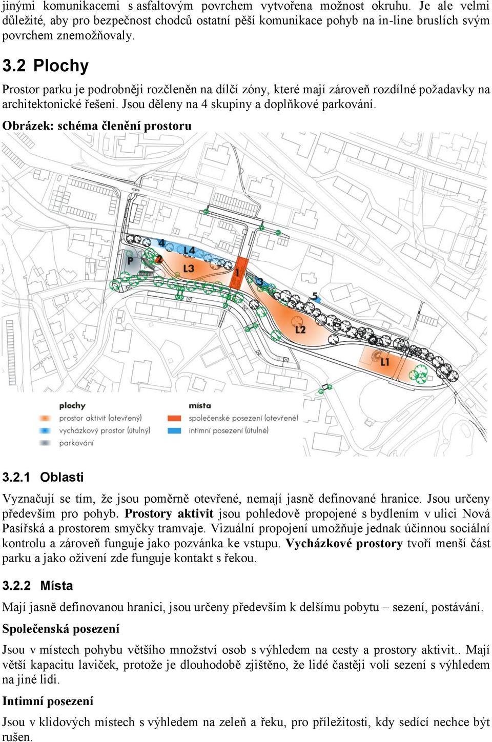 Obrázek: schéma členění prostoru 3.2.1 Oblasti Vyznačují se tím, že jsou poměrně otevřené, nemají jasně definované hranice. Jsou určeny především pro pohyb.