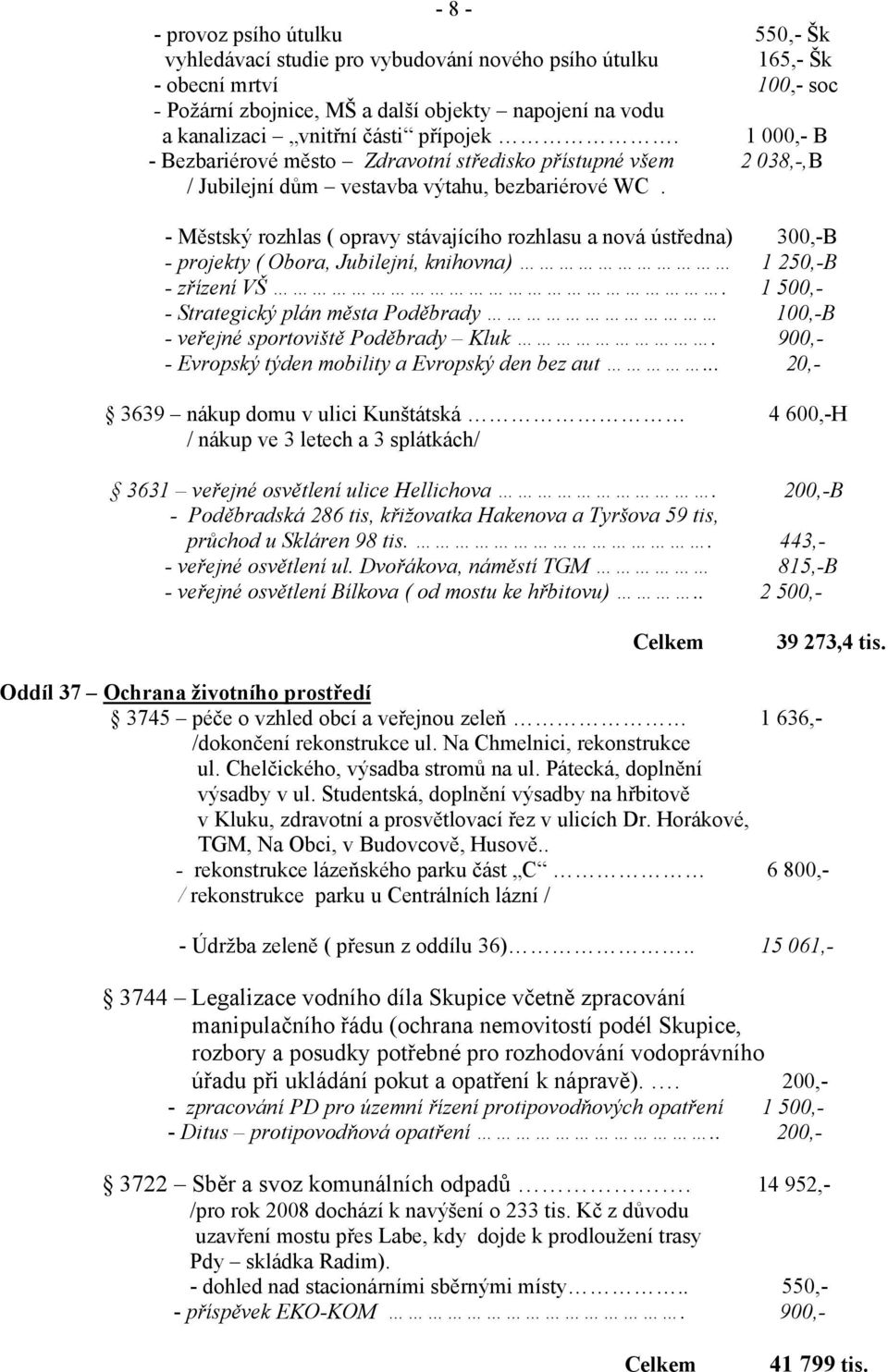 - Městský rozhlas ( opravy stávajícího rozhlasu a nová ústředna) 300,-B - projekty ( Obora, Jubilejní, knihovna) 1 250,-B - zřízení VŠ.