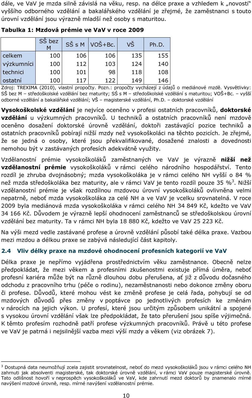 Tabulka 1: Mzdová prémie ve VaV v roce 2009 SŠ bez SŠ s M VOŠ+Bc. VŠ Ph.D.