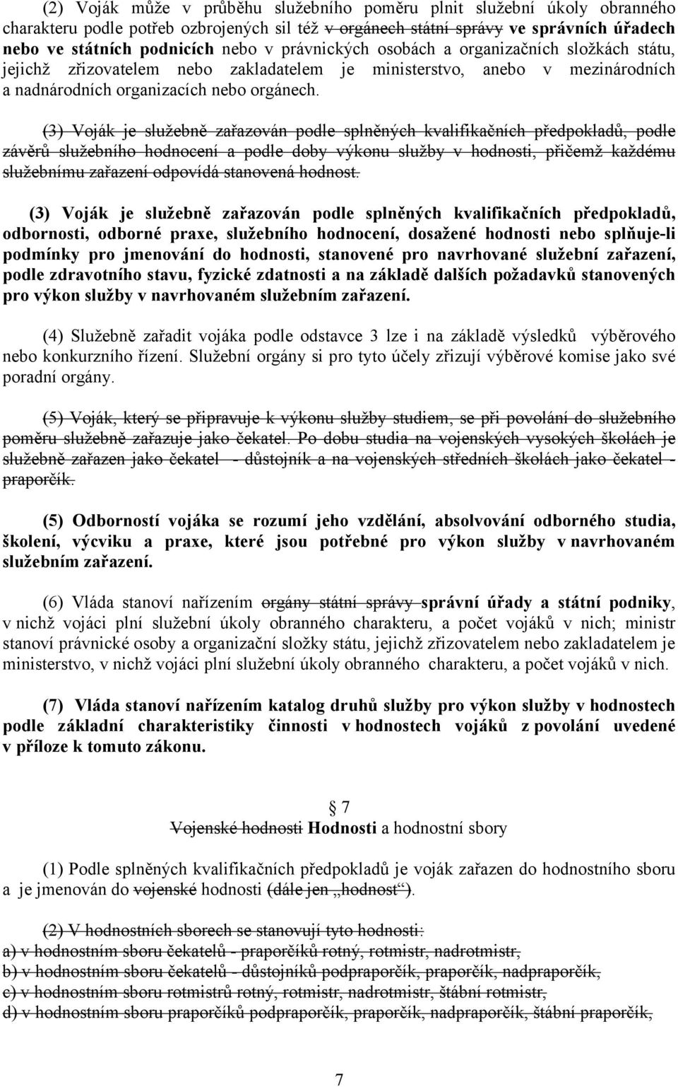 (3) Voják je služebně zařazován podle splněných kvalifikačních předpokladů, podle závěrů služebního hodnocení a podle doby výkonu služby v hodnosti, přičemž každému služebnímu zařazení odpovídá