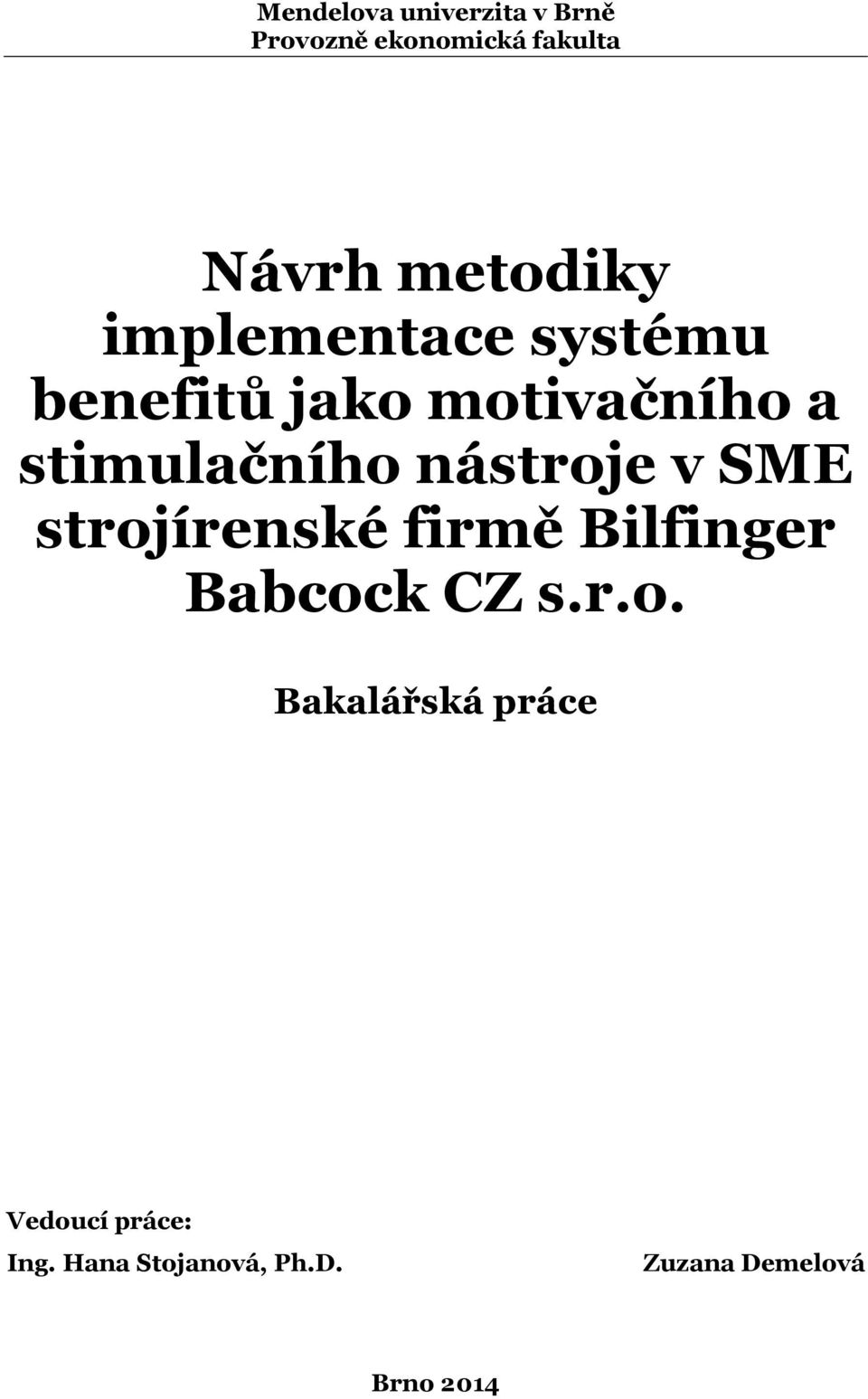 stimulačního nástroje v SME strojírenské firmě Bilfinger Babcock CZ s.