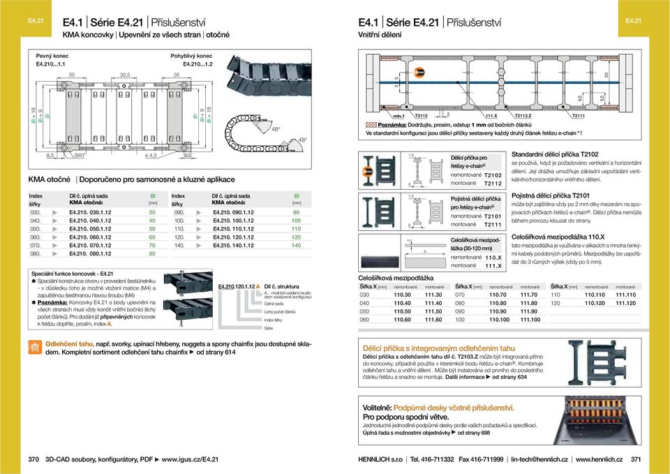 8, W7 ø, 8, KMA otočné Doporučeno pro samonosné a kluzné aplikace úplná sada KMA otočná: E.10. 00.1.1 E.10. 00.1.1 E.10. 0.1.1 E.10. 060.1.1 E.10. 070.1.1 E.10. 080.1.1 0 0 60 70 80 peciální funkce koncovek - E.